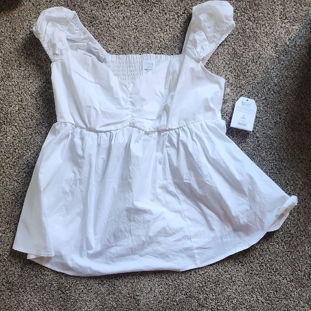 Time and Tru White Womens Maternity Blouse with Ruffled Sleeves